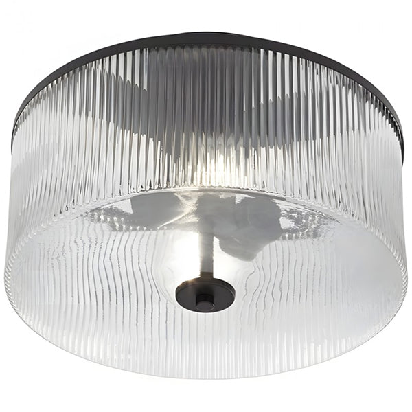 Rilona Striped Glass Drum Ceiling Fixture — Classic Semi-Flush Light for Bedroom or Office U13