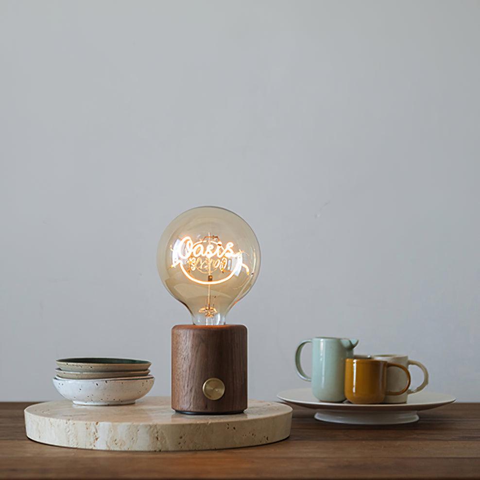 Smiley Tischlampe - LED-Lampe aus Walnuss und Marmor für Schlafzimmer und Büro