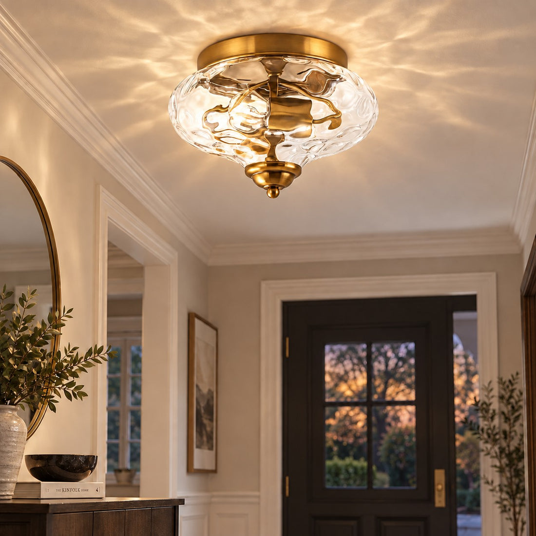Modern Farmhouse 2-Light Hammered Water Glass Flush Mount Ceiling Light
