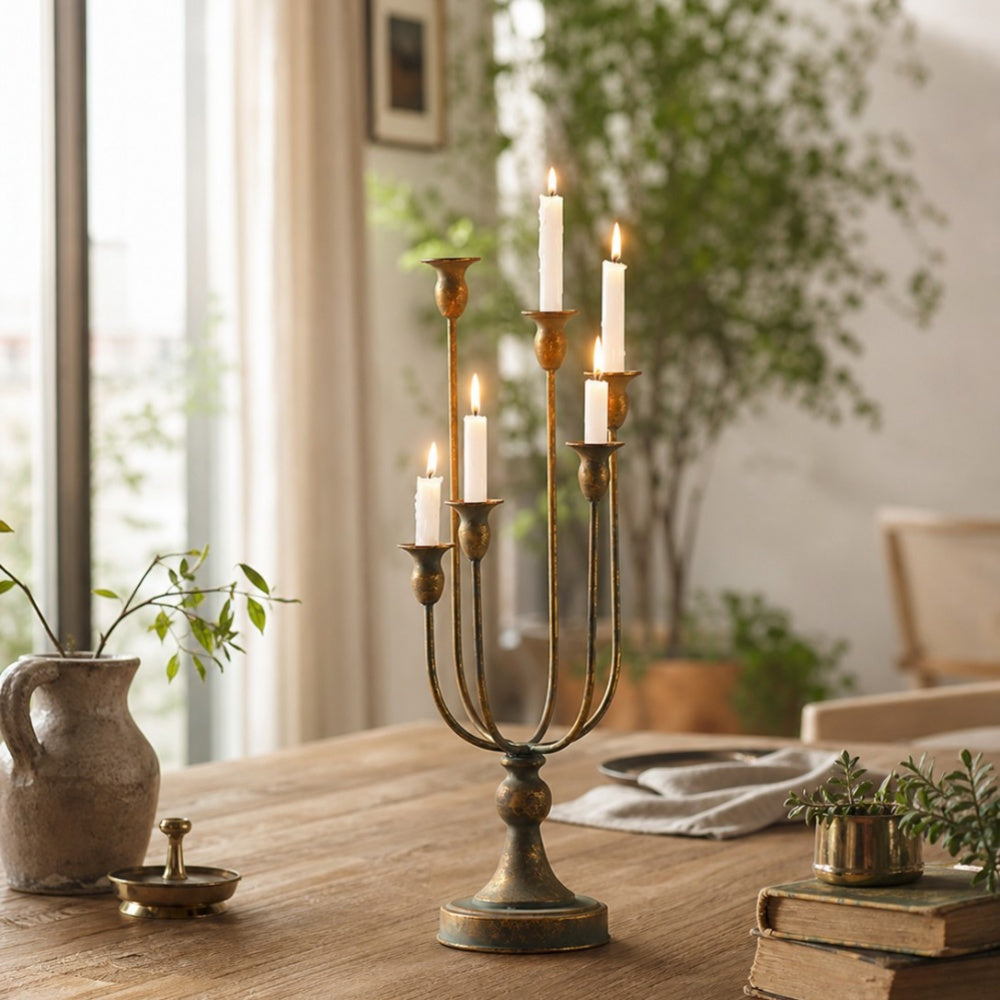 candle holder in a warm dining setting