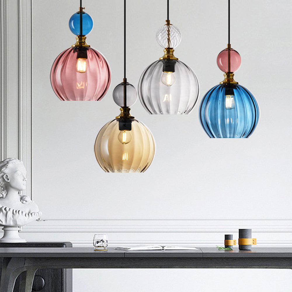 Modern Globe Pendant Light - Water Ripple Glass Lighting for Bedroom