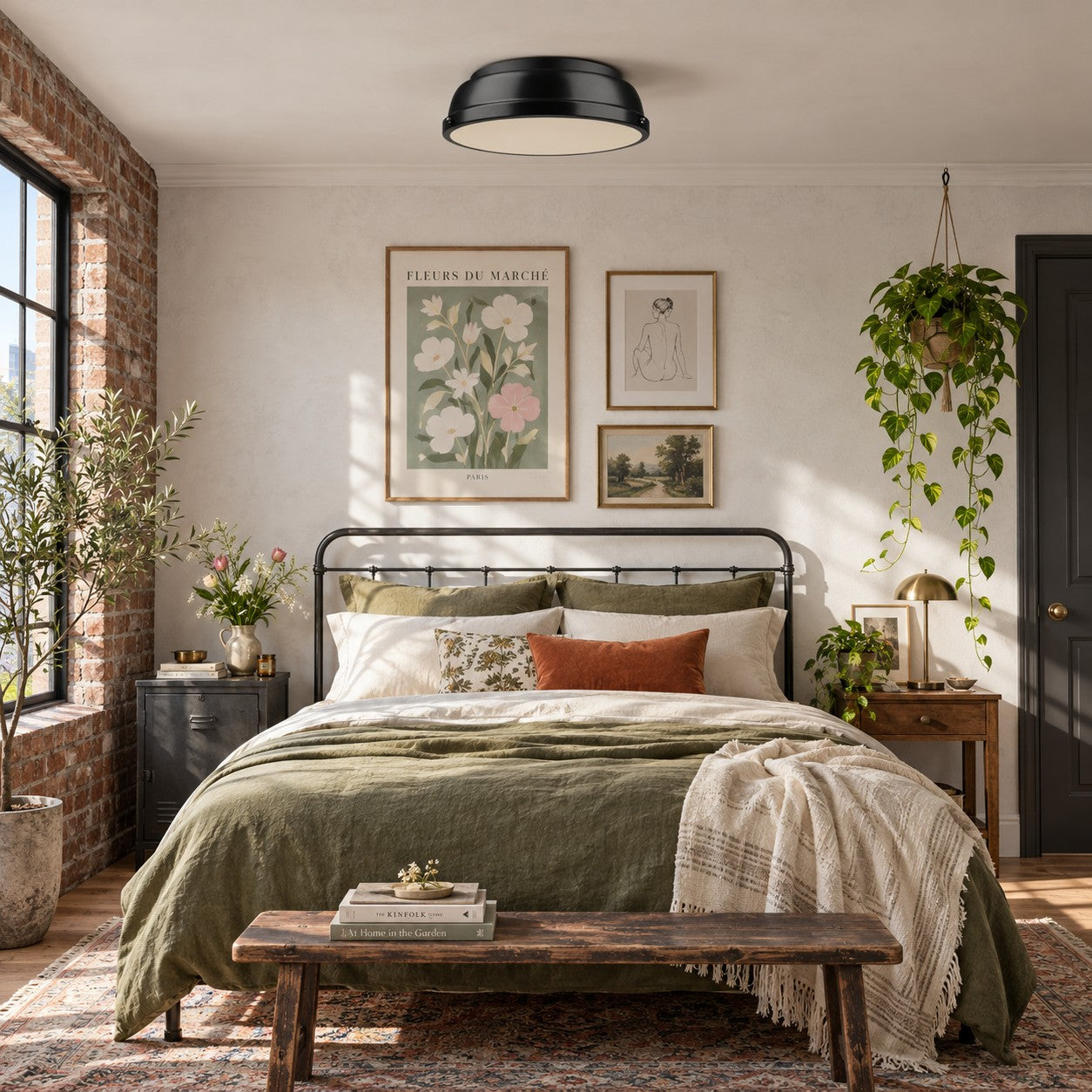 Metal Flush Mount Ceiling Fixture with Frosted Diffuser