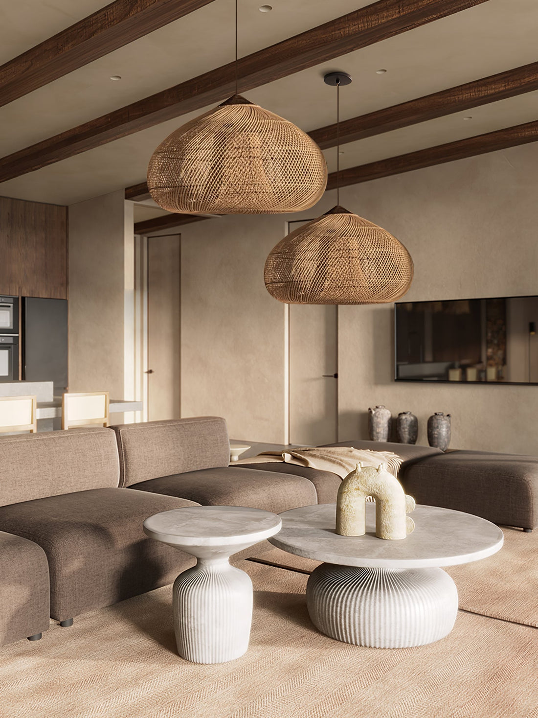 Woven Rattan Wood Plug-In Pendant Light