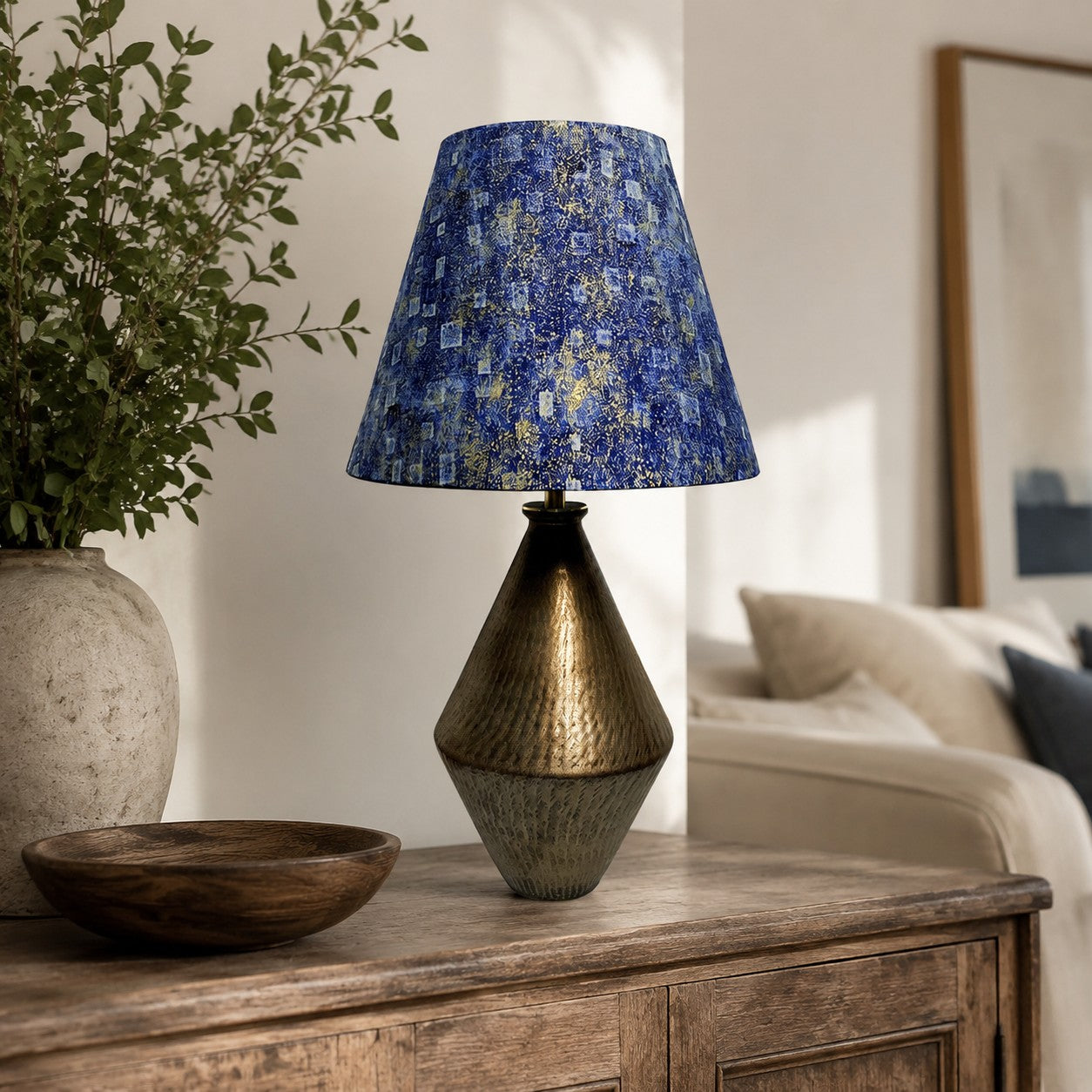 Gilt Blue Fabric Ceramic Table Lamp