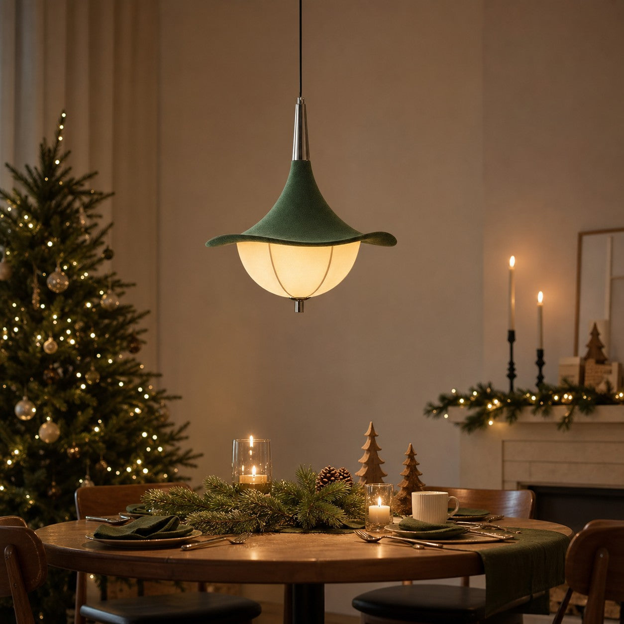 Green Fabric Pendant Lamp for Dining Room