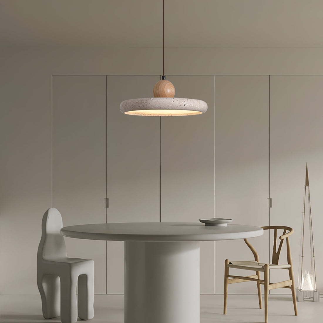 Travertin-Holz-Plug-in-Hängeleuchte