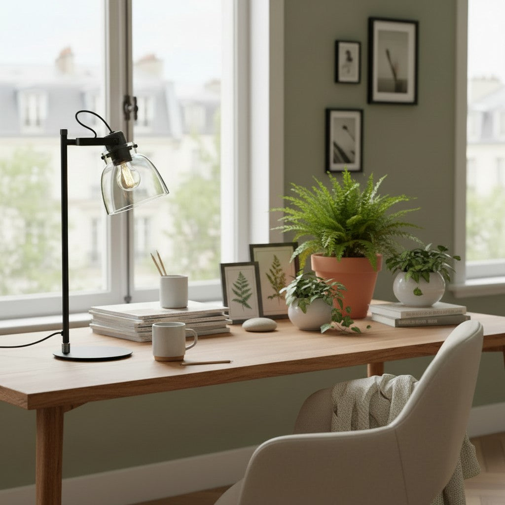 Readium Adjustable Table Lamp - Industrial Metal and Dome Glass for Bedroom and Study