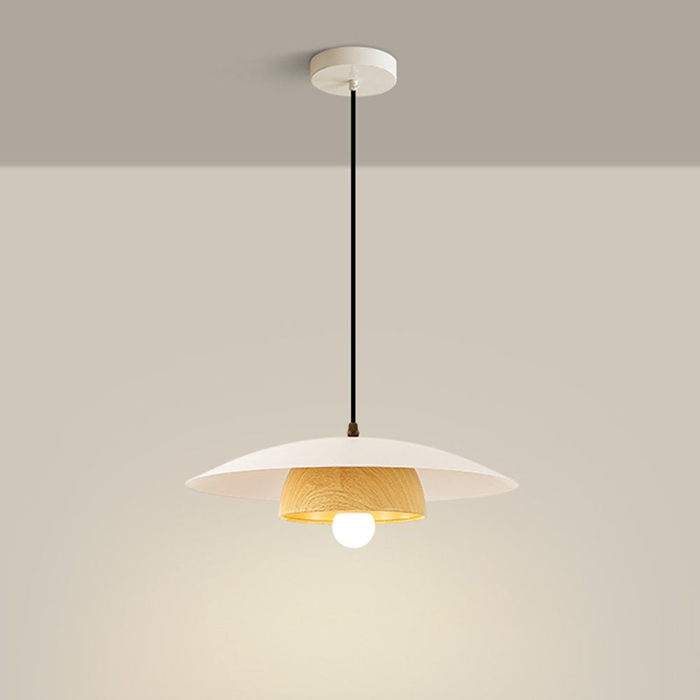 Modern Dome Pendant Light - Metal Wood Grain Fixture for Dining Room