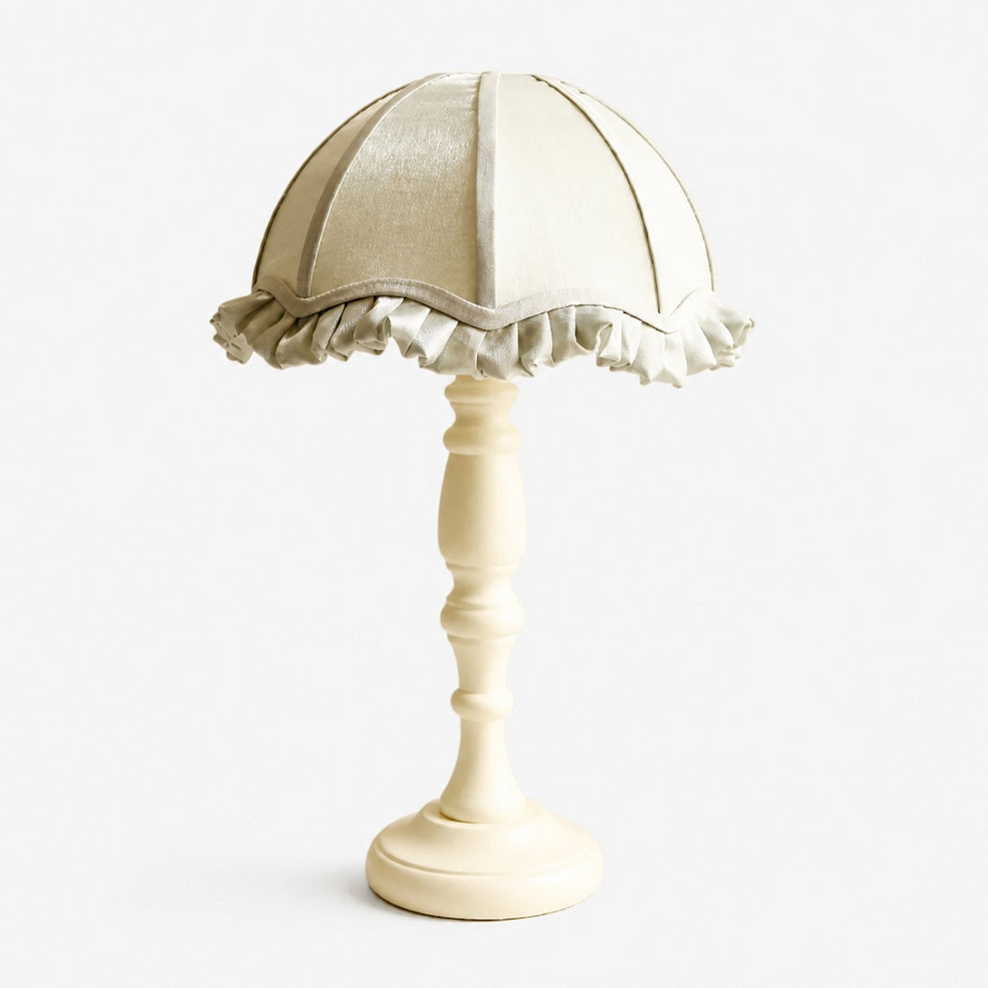 Ice green fabric shade wood table lamp on white background