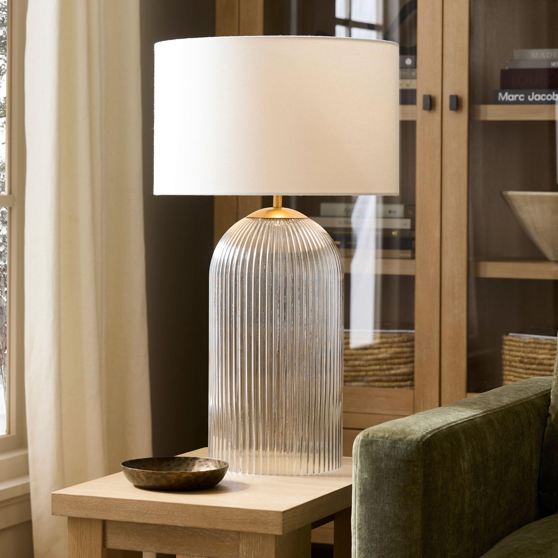 Bravira Ribbed Glass Table Lamp - Modern Lighting with Linen Shade
