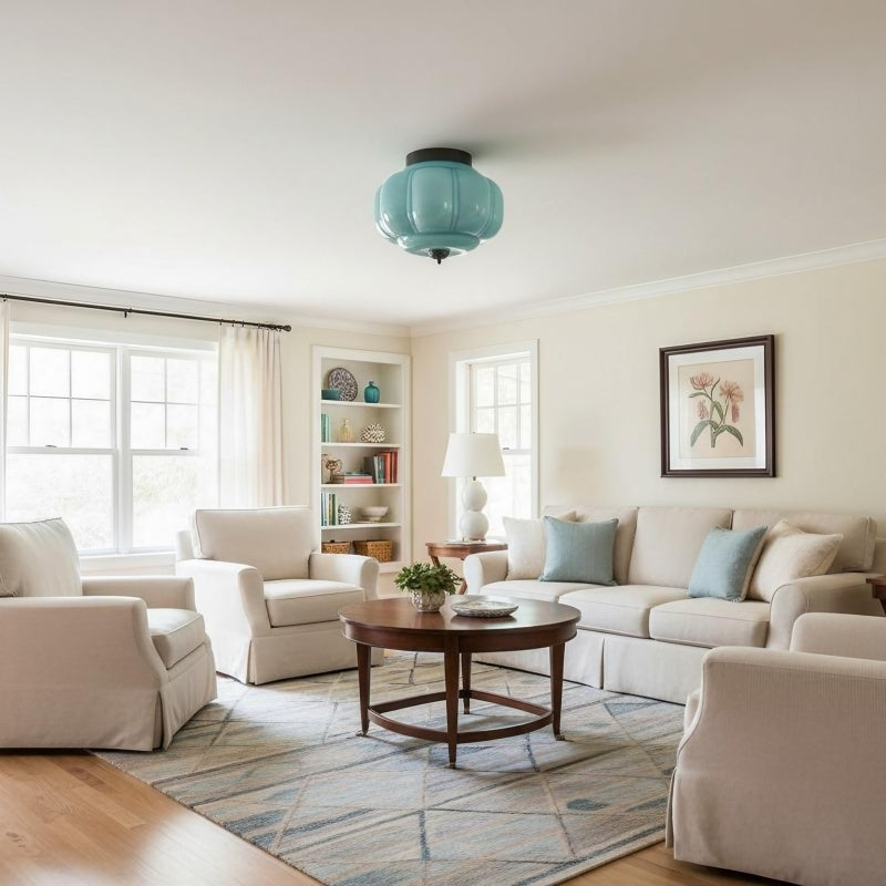 Eloise Milk Glass Ceiling Light - Retro Semi Flush Mount for Kitchen