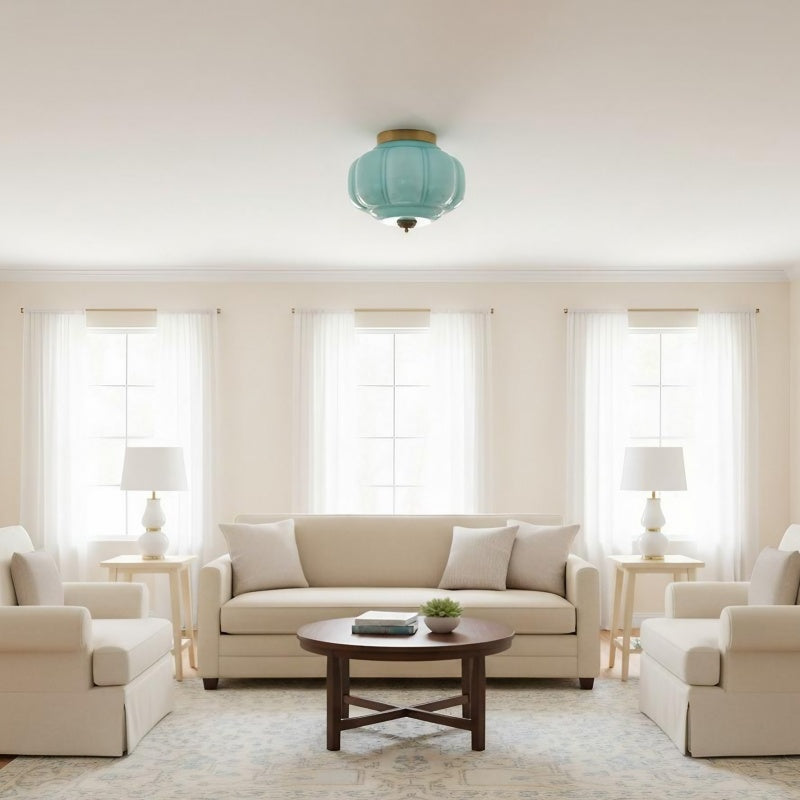 Eloise Milk Glass Ceiling Light - Retro Semi Flush Mount for Kitchen