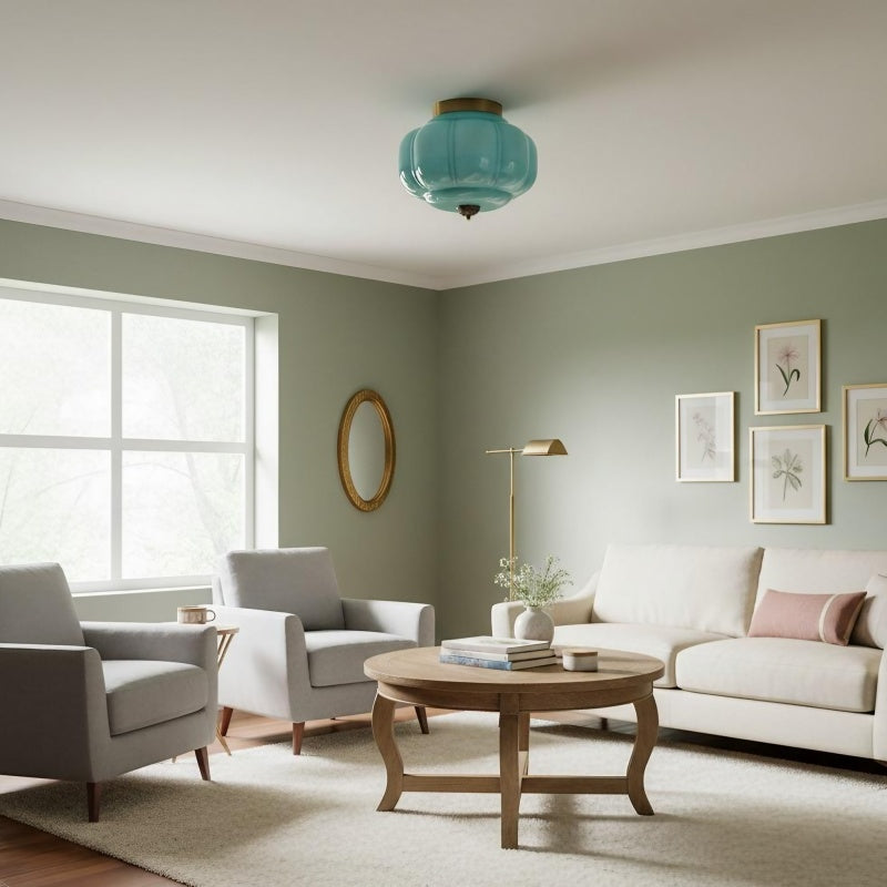 Eloise Milk Glass Ceiling Light - Retro Semi Flush Mount for Kitchen