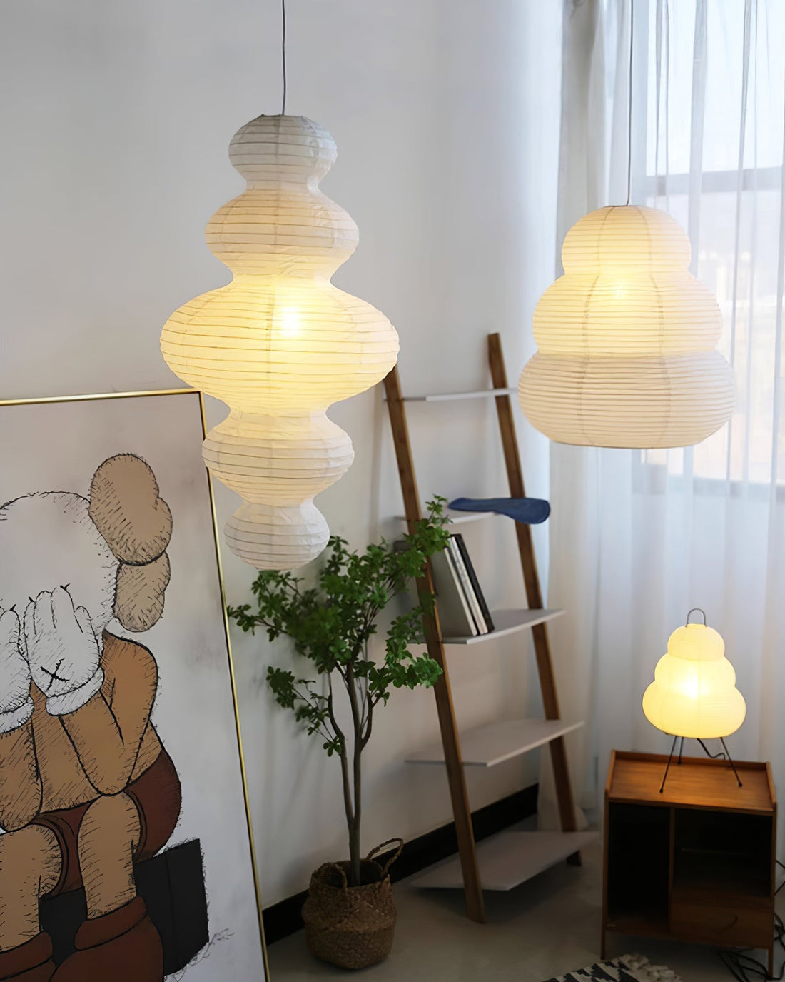Luxurious Pendant Swag Lamp - Sculptural Rice Paper Lamp for Bedroom