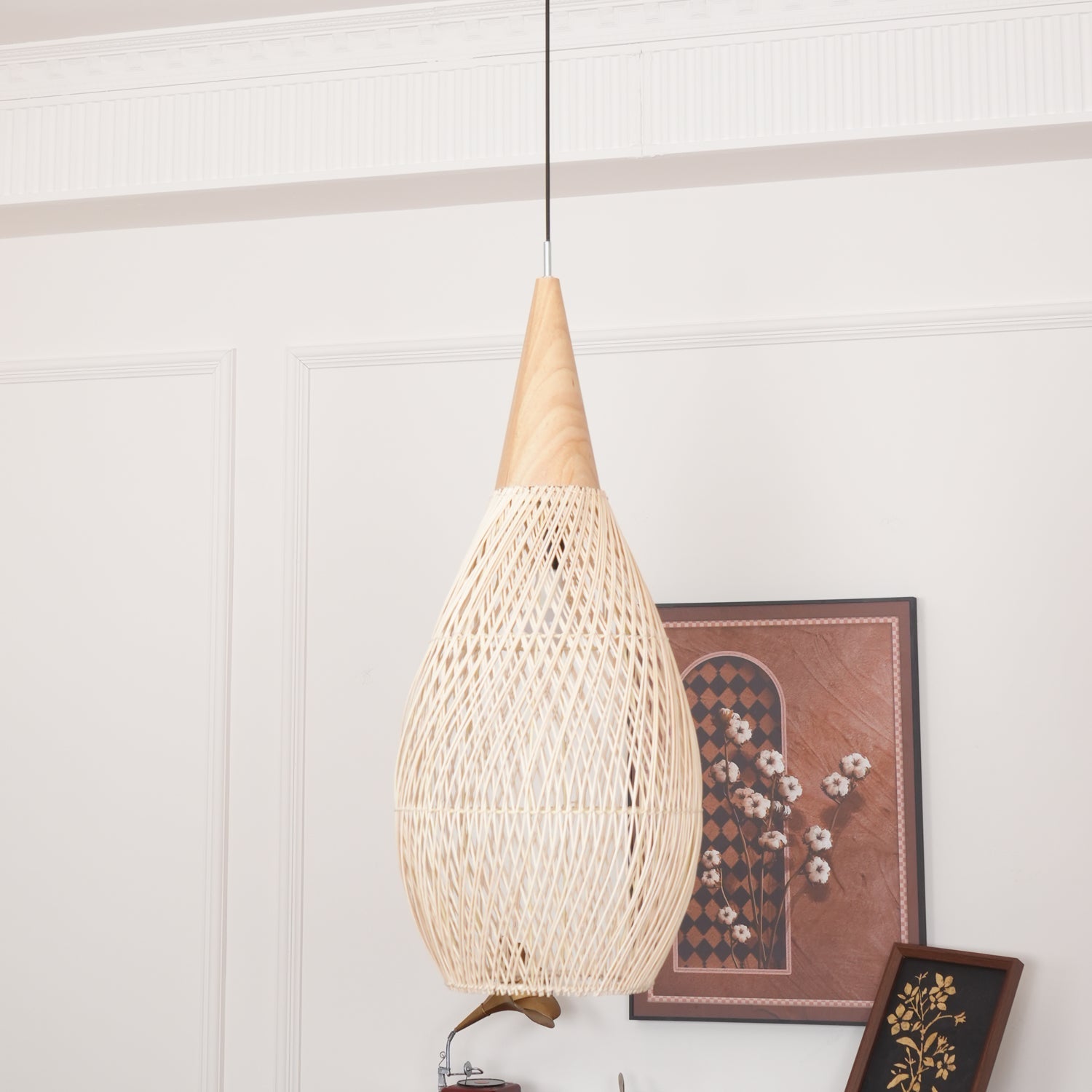 Woven Rattan Wood Plug-In Pendant Light