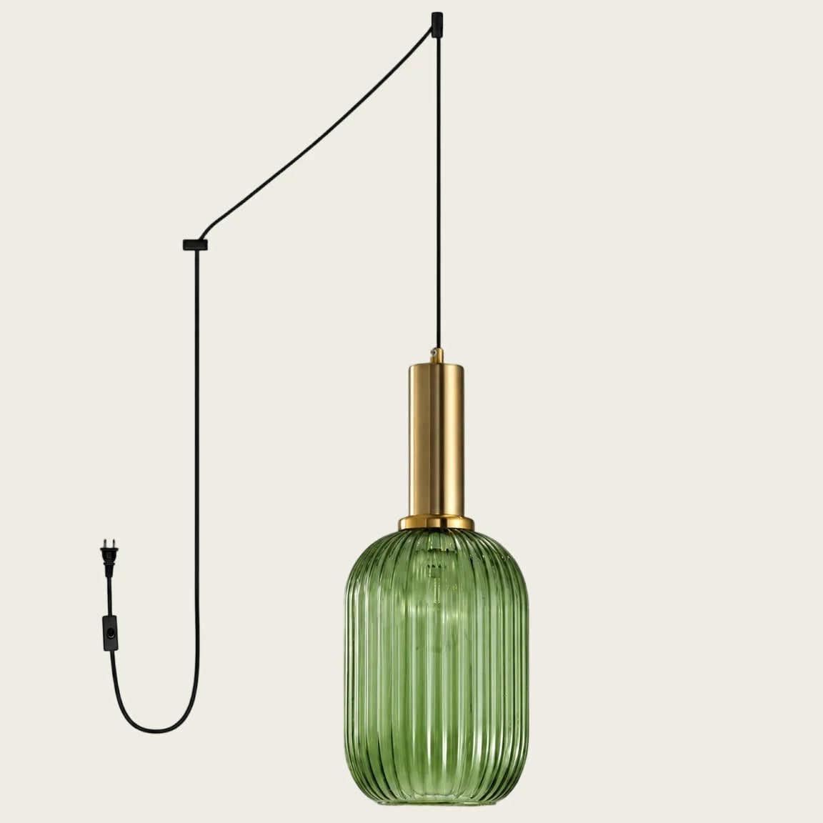 Green Model A Large ribbed glass plug-in pendant light