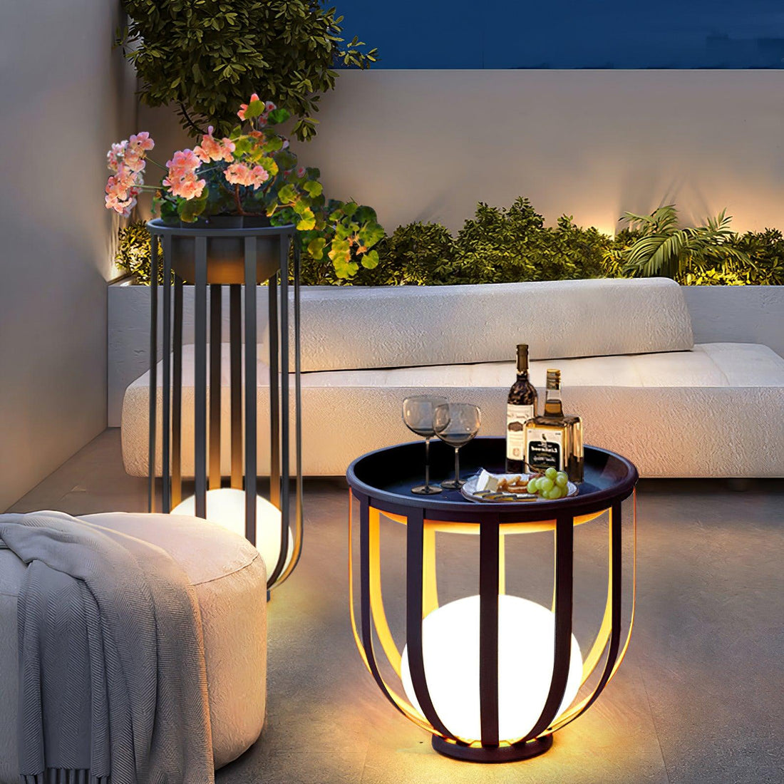 Garden Outdoor Floor Lamp - Dimmable LED Light with Tray & Flower Pot