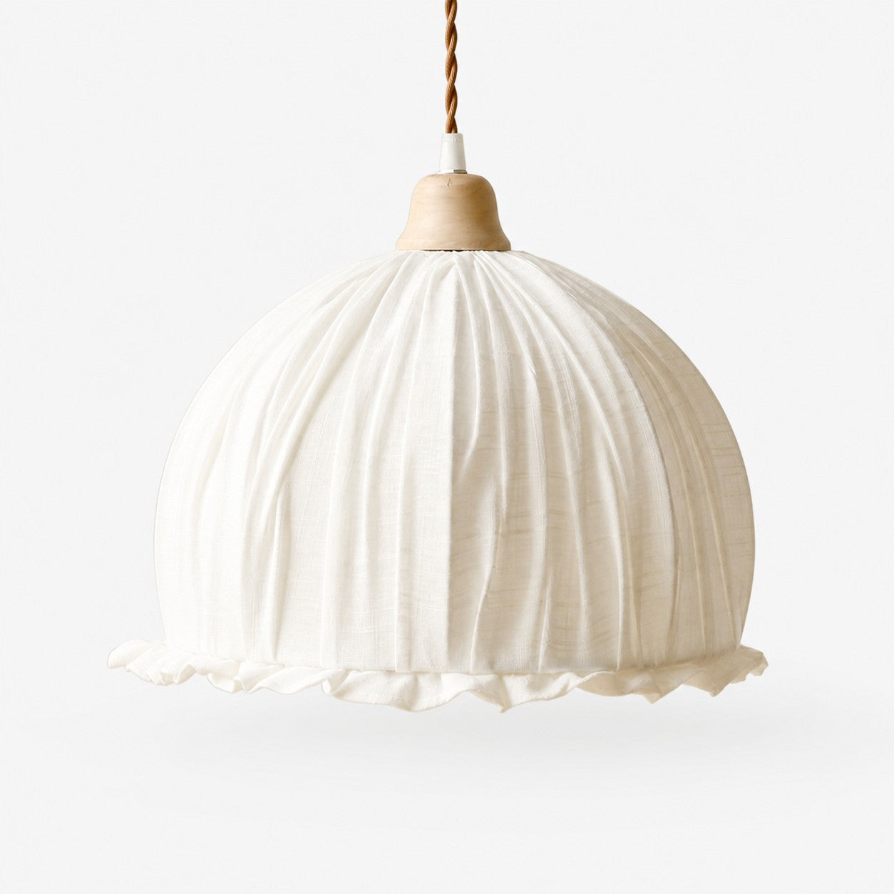 Pleated Fabric Pendant Light with Wood Canopy