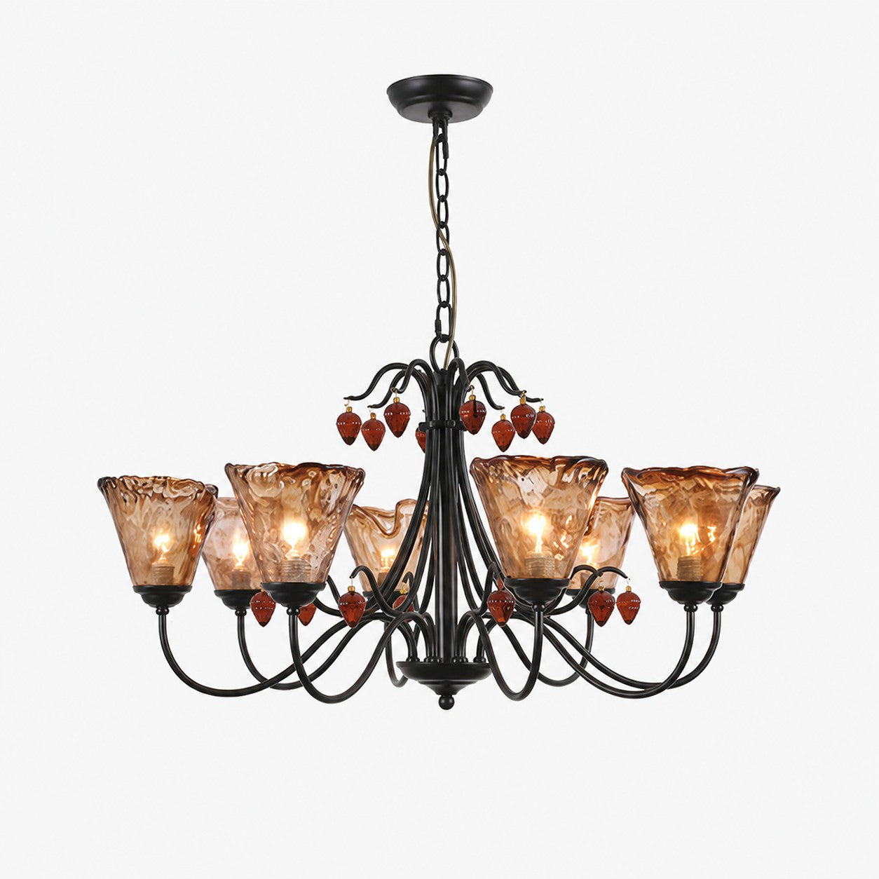 Upward Amber Tulip Glass Metal Chandelier