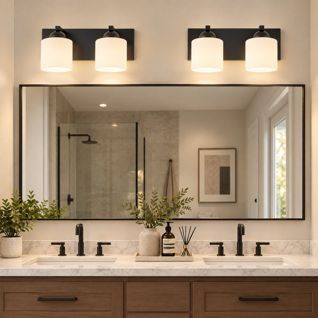 Modern Metal Vanity Light with Glass Shades for Bathrooms