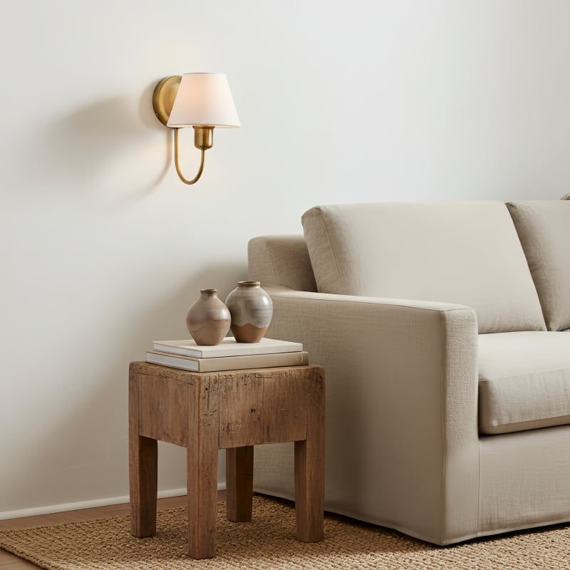 Tracian Wall Sconce - Curved Arm with Glass or Linen Shade for Bedroom