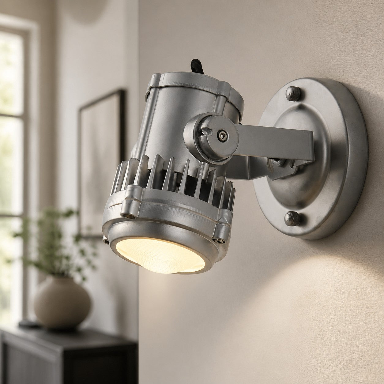 Brushed Silver Industrial Spotlight Wall Sconce