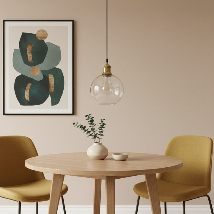 Glavena Vintage Glass Globe Pendant Light - Metal Details Hanging Light for Dining Rooms