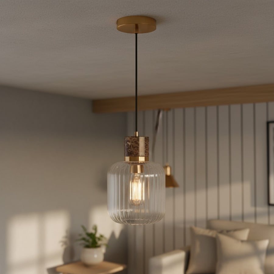 Korlisse Natural Stone and Glass Pendant Light – Stylish Lamp for Lounge or Living Room