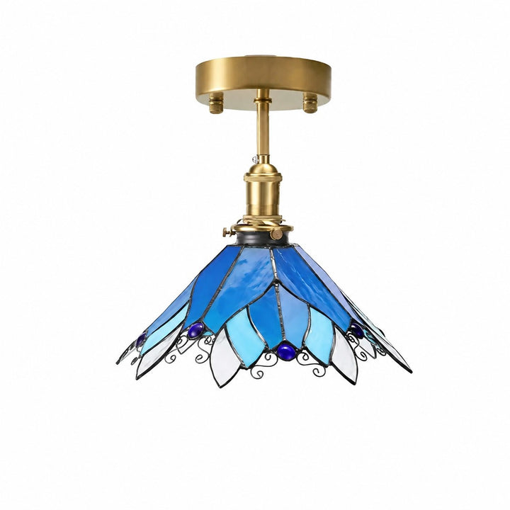 Blue Stained Glass Semi Flush Ceiling Light
