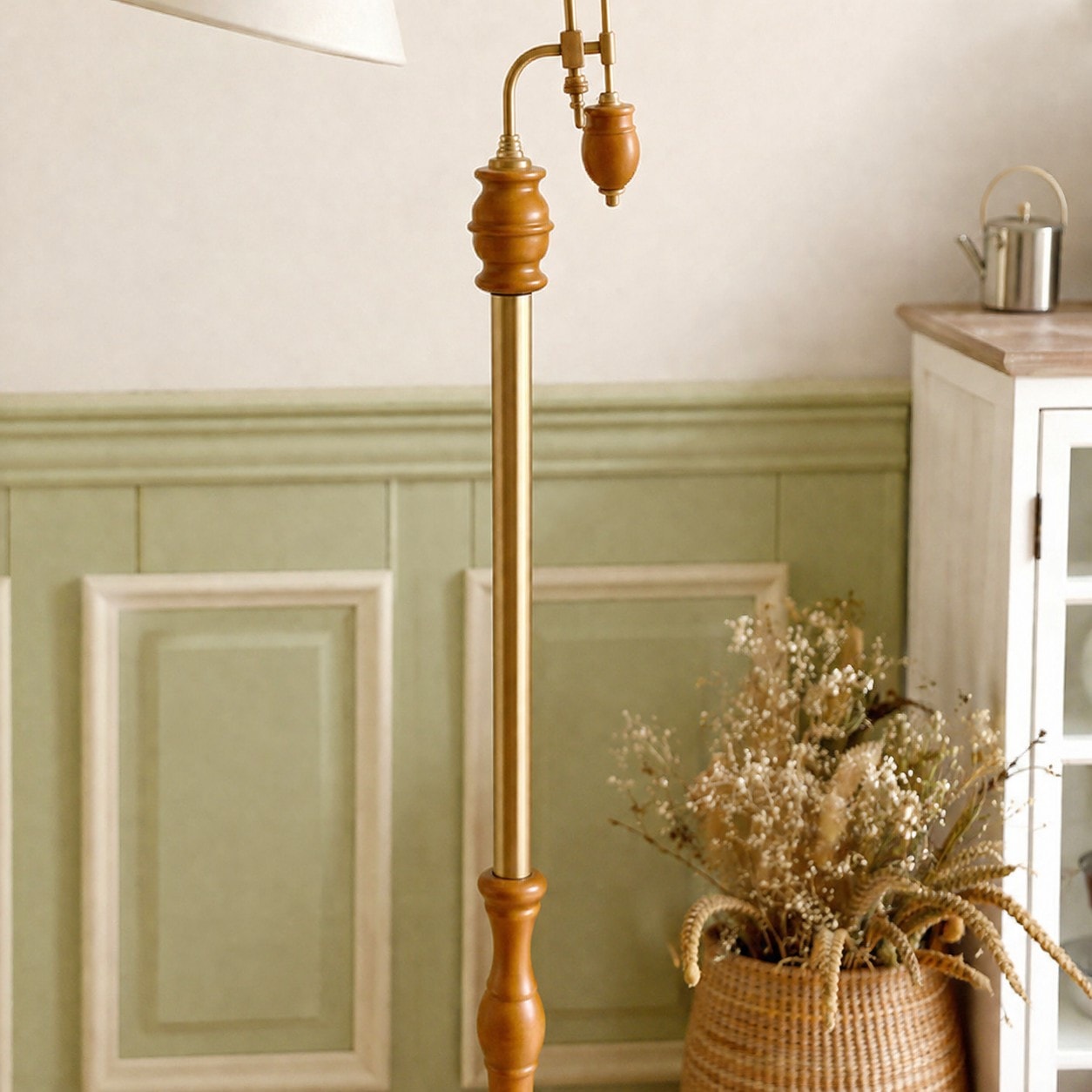 Vintage Wood and Fabric Floor Lamp