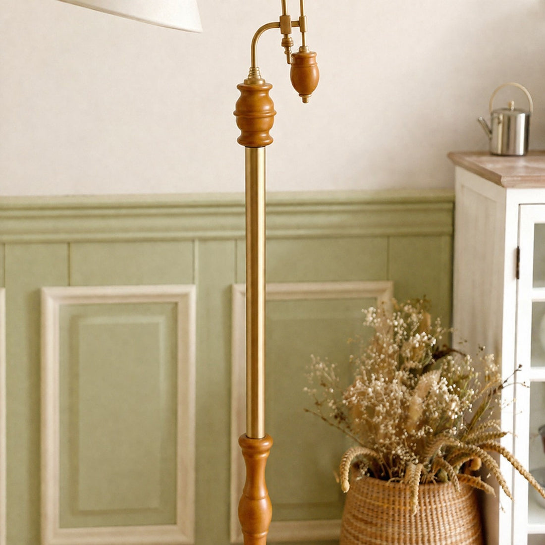 Vintage Wood and Fabric Floor Lamp