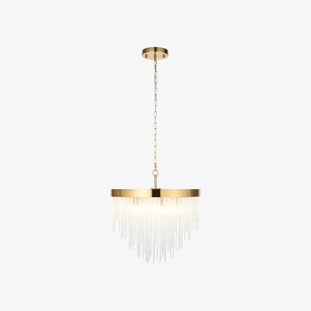 Cavara Multi-Tier Glass Rod Chandelier – Tiered Brass Pendant for Dining and Entry