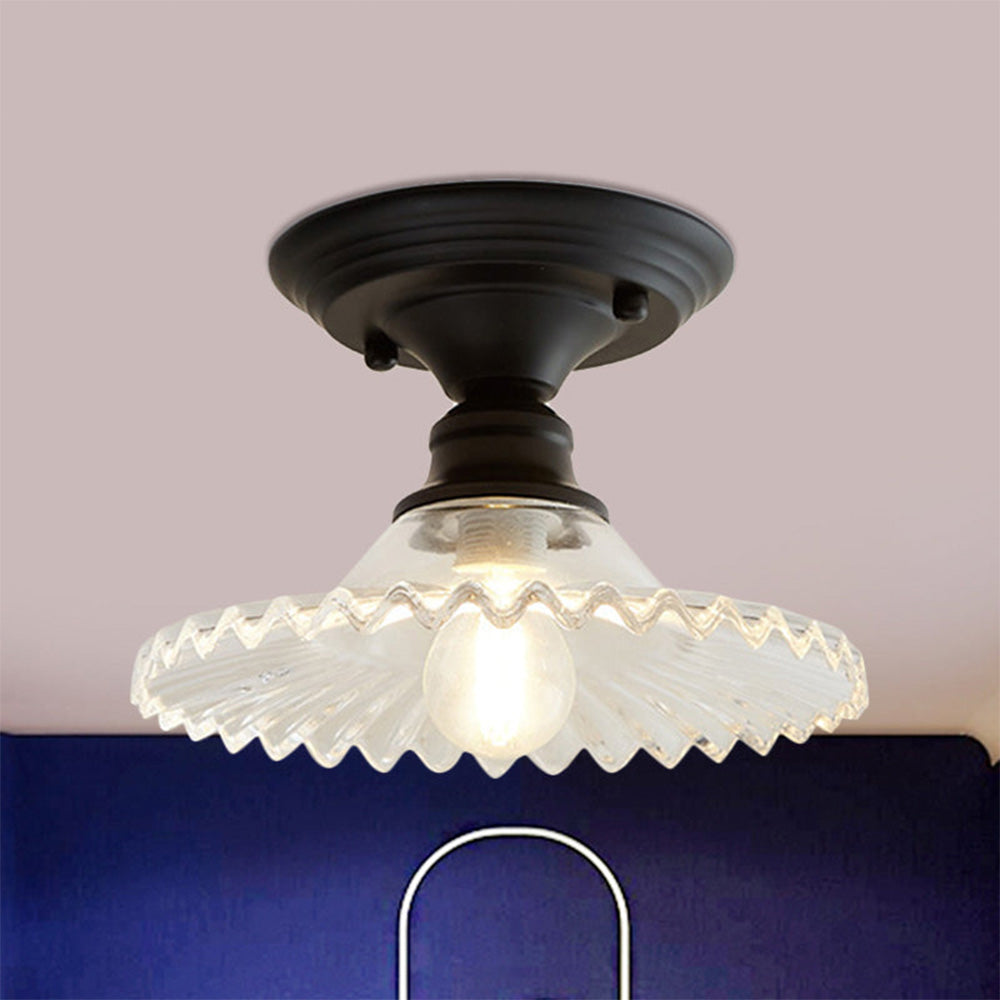Simple Semi Flush Ceiling Light - Brass Glass Fixture for Hallway