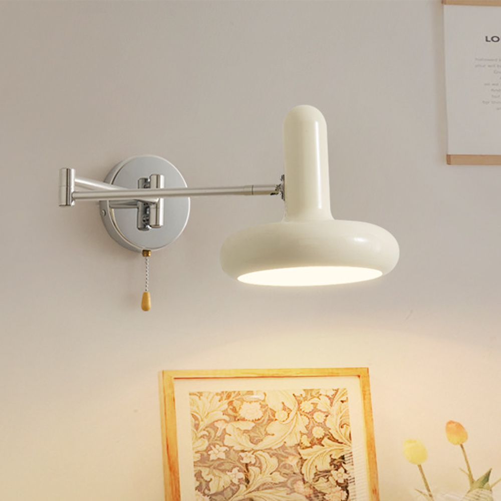 Swing Arm Wall Lamp - Retro White Adjustable Reading Light