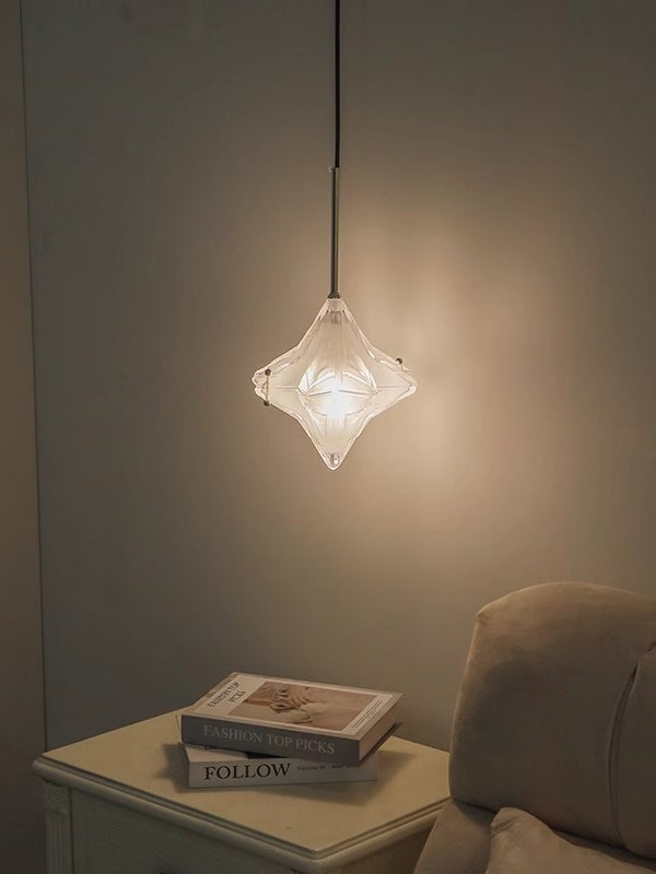 Art Deco Astris Elara Star Pendant Light - Frosted Glass Pendant with Geometric Style