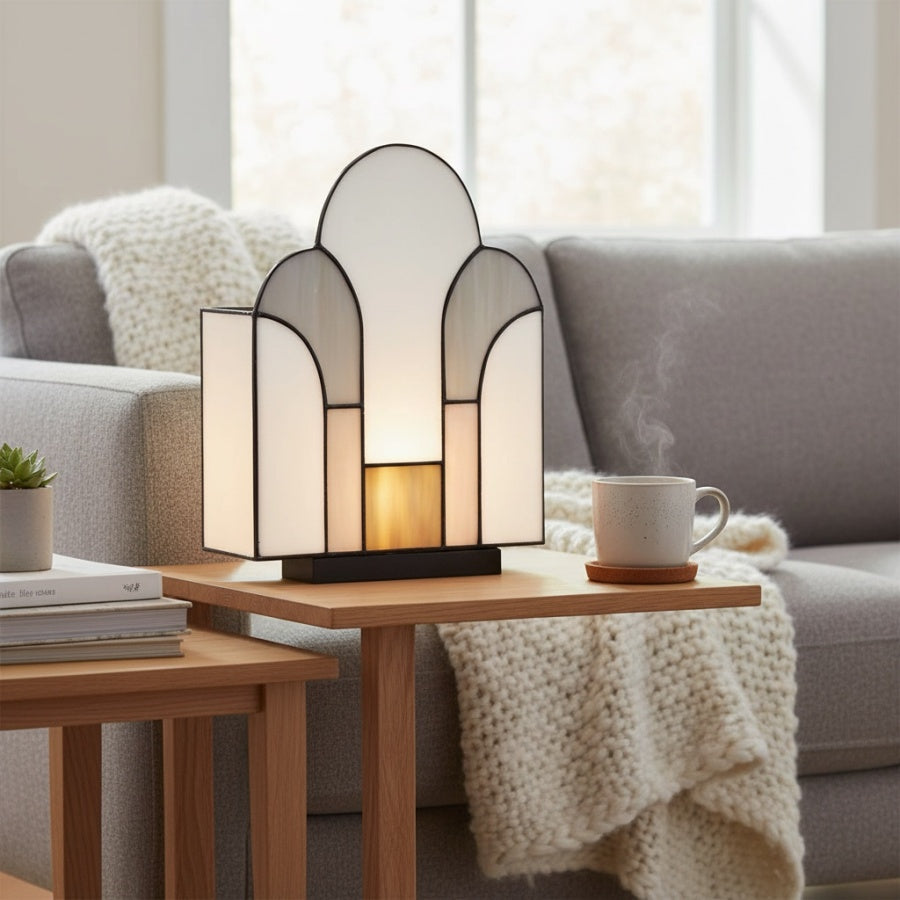 Kelsar Stained Glass Art Deco Table Lamp – Elegant Indoor Accent Light for Living Room or Entryway