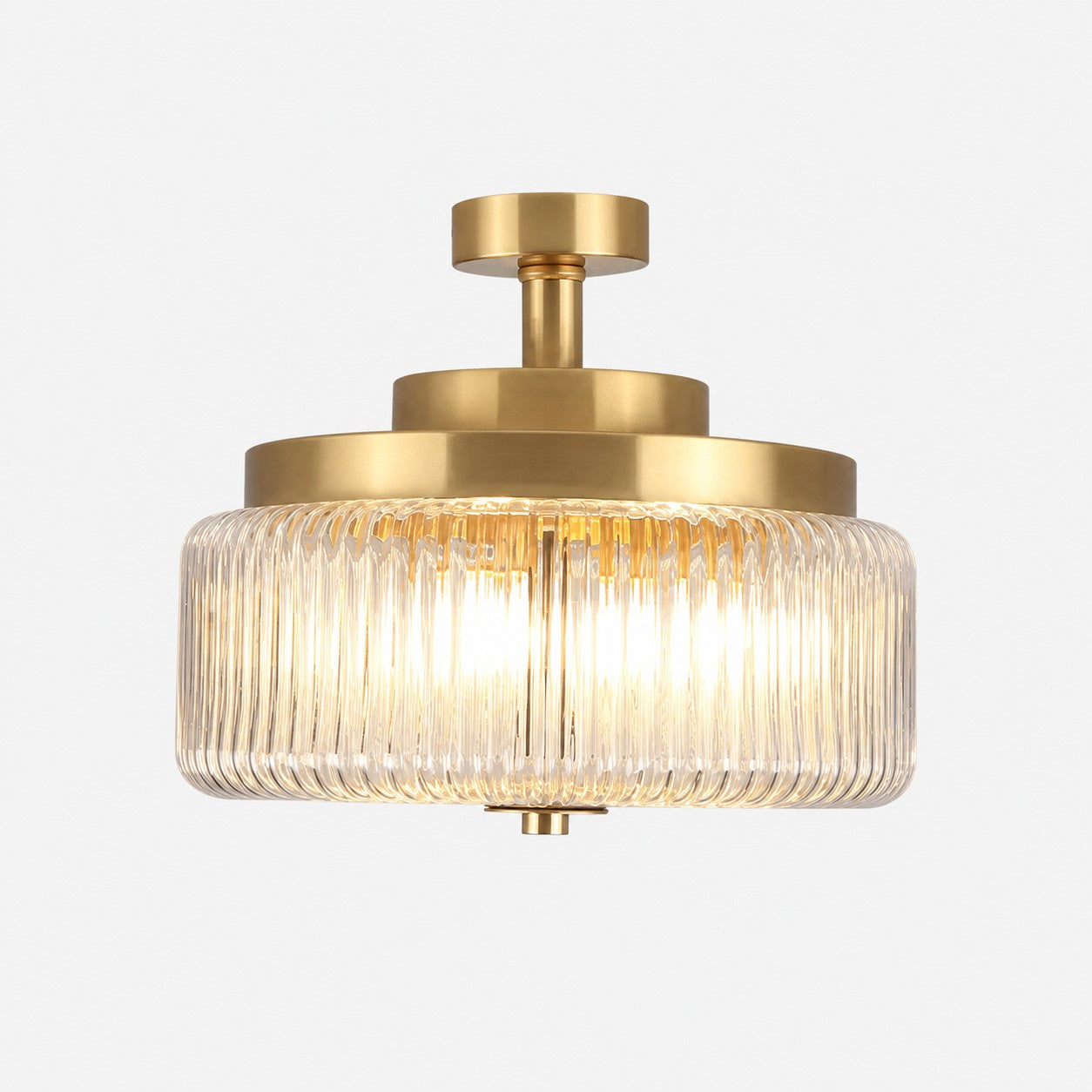 Antique Brass Ribbed Glass Ceiling Light