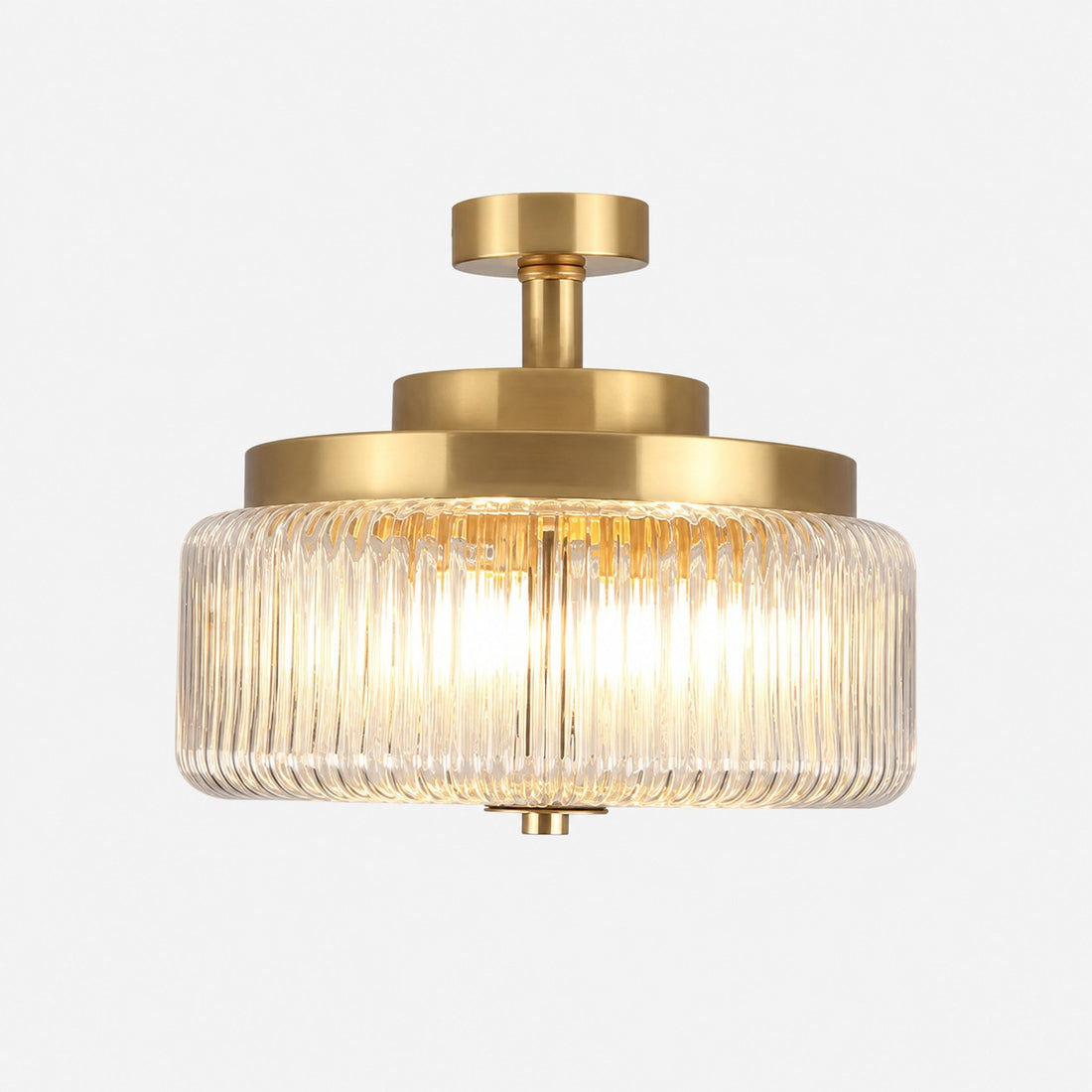 Antique Brass Ribbed Glass Ceiling Light