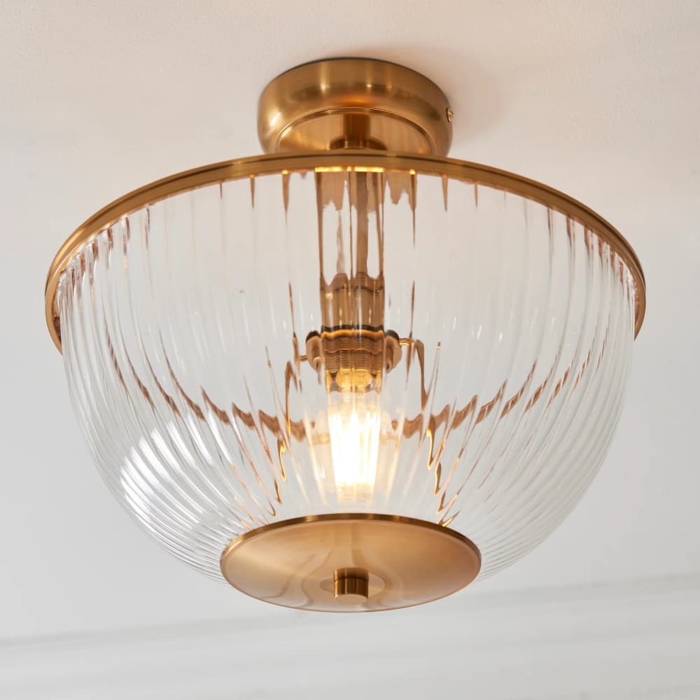 Luntra Ribbed Glass Uplighter Flush – Elegant Ceiling Light for Hallways and Bedrooms