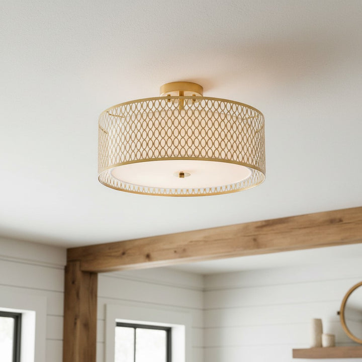Liorin Geometric Mesh 3‑Light Flush Ceiling Light - Mesh Metal Lamp for Living Room or Hallway