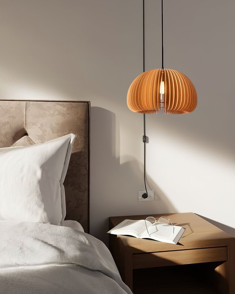 Rounded Wood Slat Swag Pendant Light