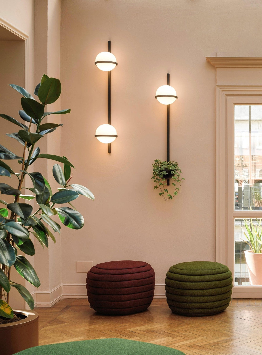 Modern Metal Wall Light - Black Frame Glowing Sphere Lamp for Garden