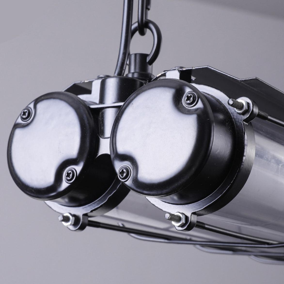 Kronleuchter aus Glas mit linearem Charakter, handgefertigt, klares Gusseisen, Metall, glatt, funkelnd