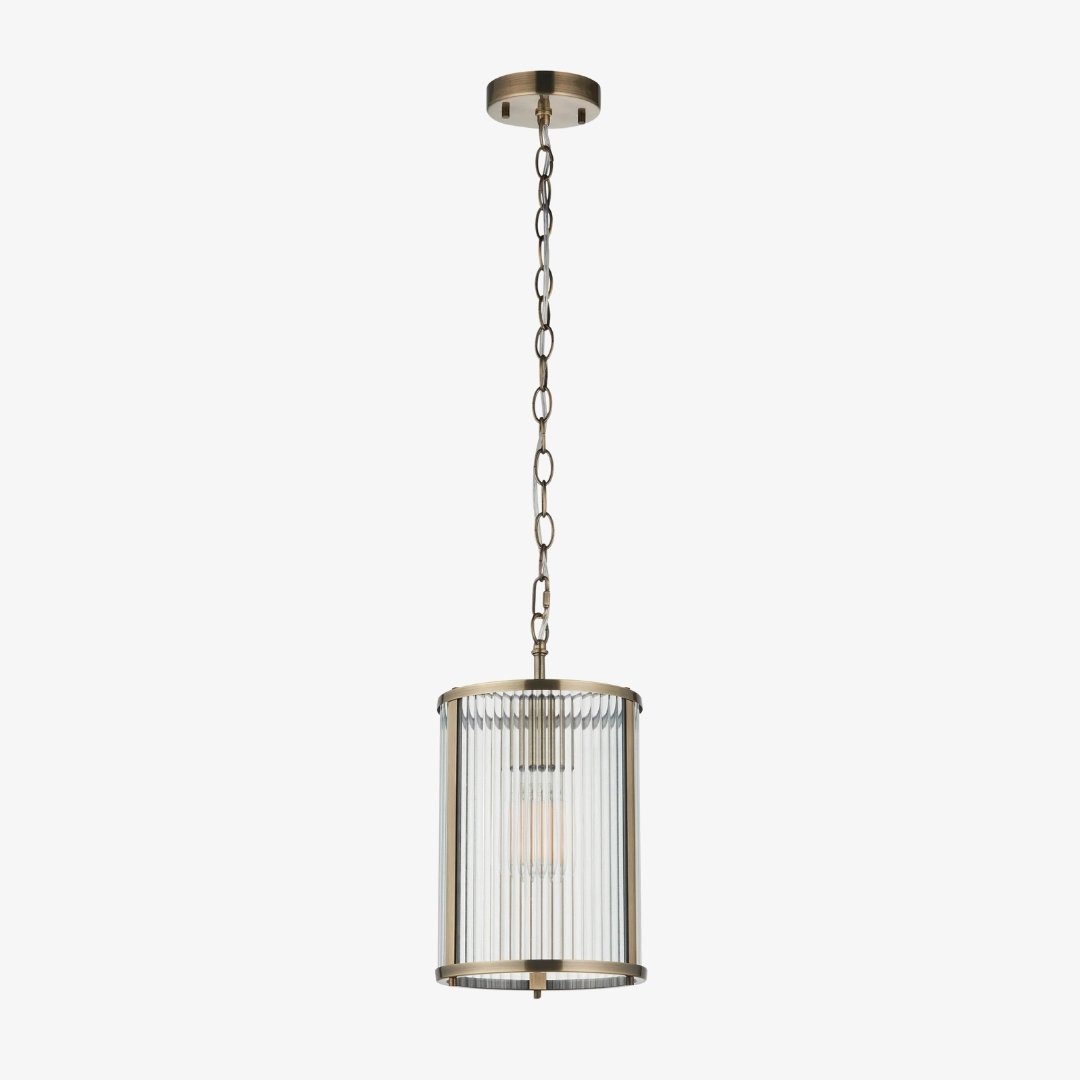 RibGlow Ribbed Glass Pendant Light - Antique Style Pendant Light for Dining Room