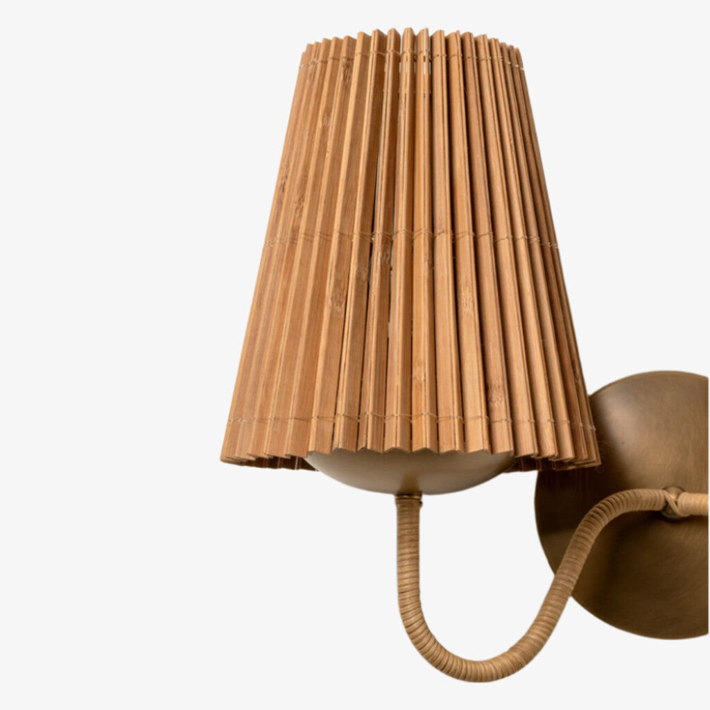 Zhoove Bamboo Wall Lamp - Pleated Natural Shade Design for Living Room or Bedroom