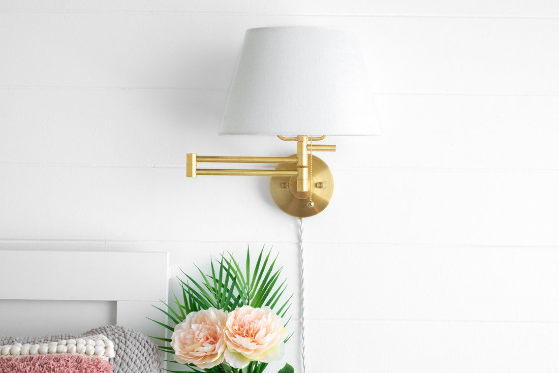 Ornato Luxe Brass Schoolhouse Sconce - Art Deco Wall Light with White Shade