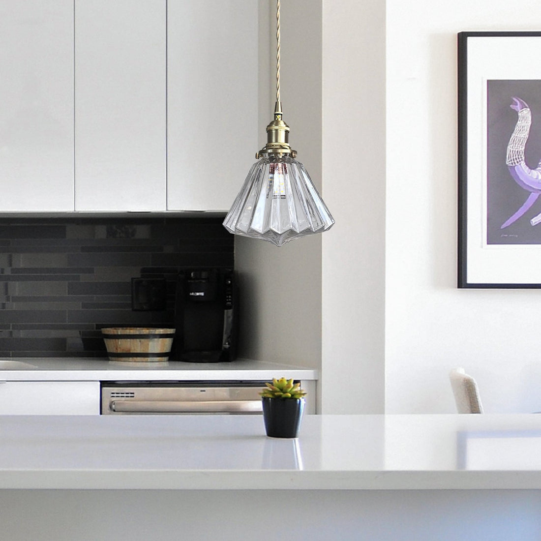 Brass Glass Pendant Light - Elevate Charm Fixture for Kitchen