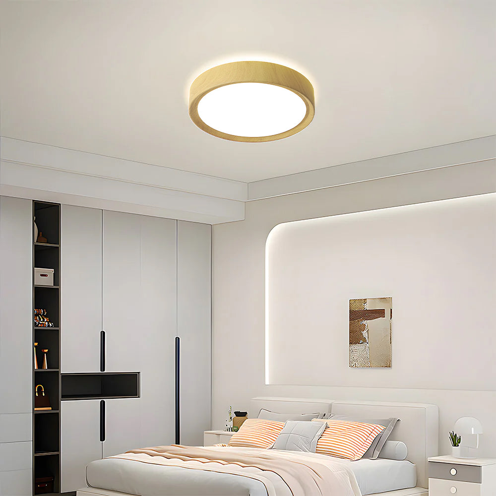 Runde LED-Deckenleuchte - Modernes holzfarbenes Eisendesign für den Flur