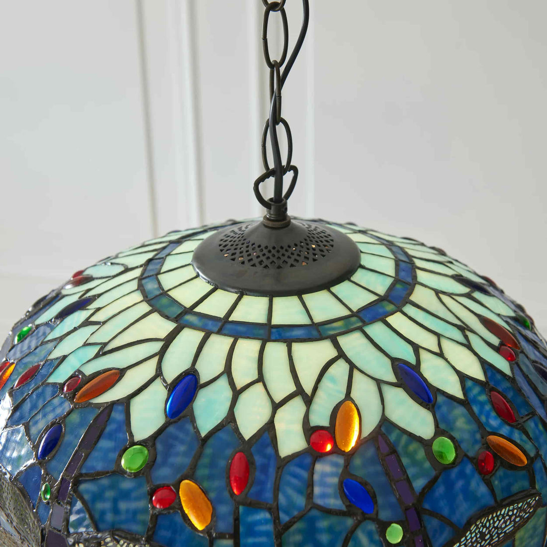 TF Dragonfly Tiffany Pendant Light – Art Nouveau Stained Glass Pendant for Living
