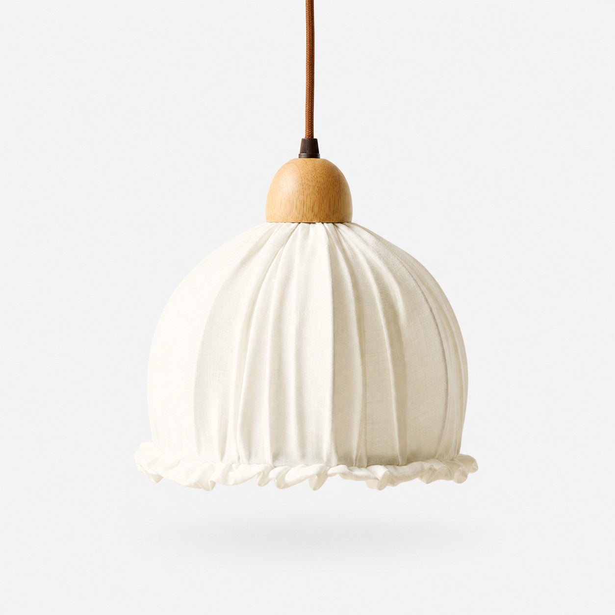 Pleated Fabric Pendant Light with Wood Canopy